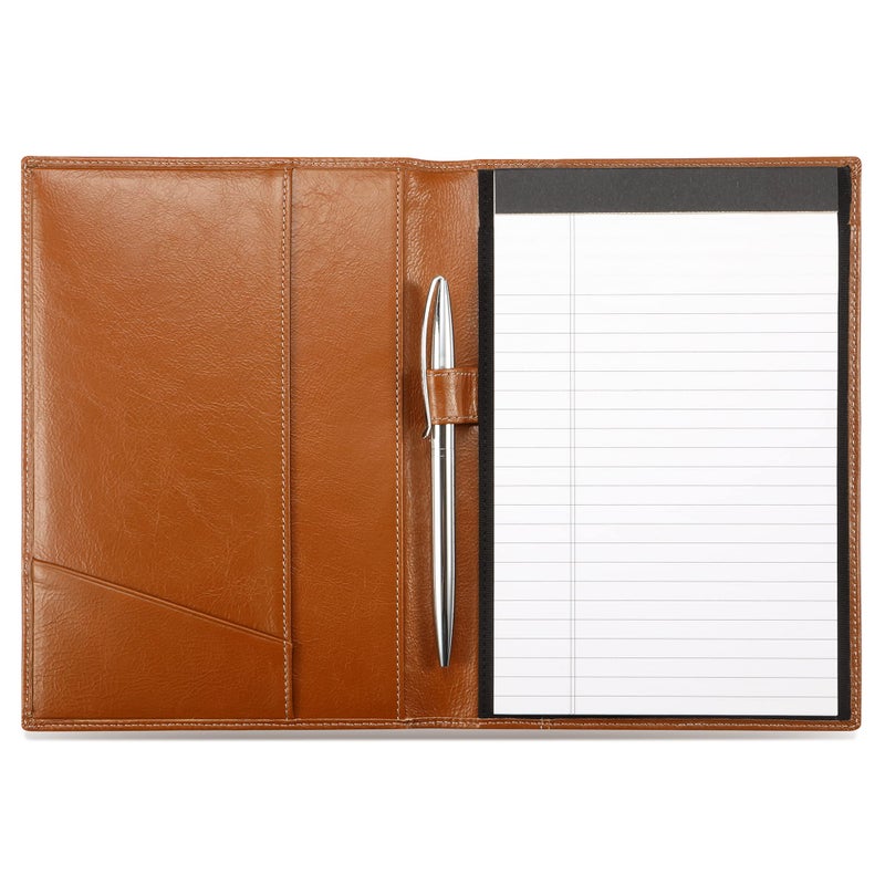 HISCOW Leather Junior Padfolio for Men & Women with Pen Loop, Italian Calfskin, Business Portfolio Notebook Folder (Antiqued Brown) - Image 1